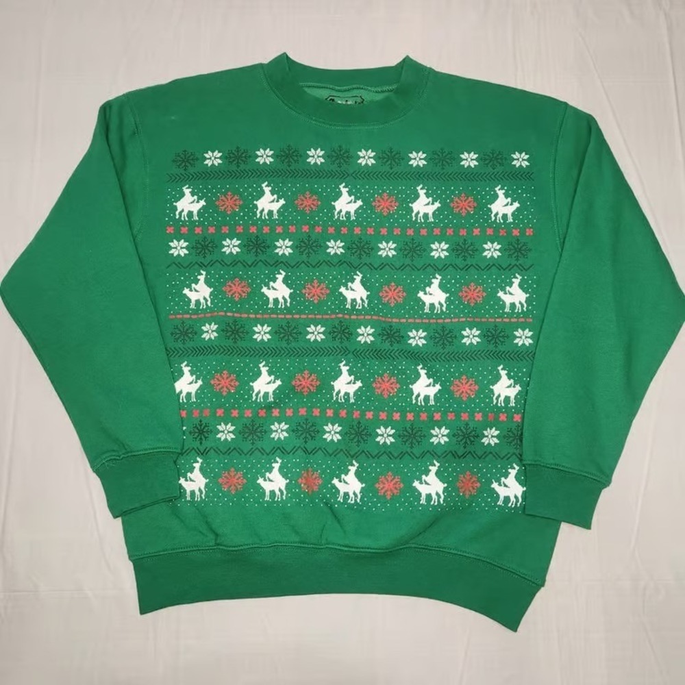 Spencer's Mens Green Reindeer Ugly Christmas Sweater Sweatshirt Medium